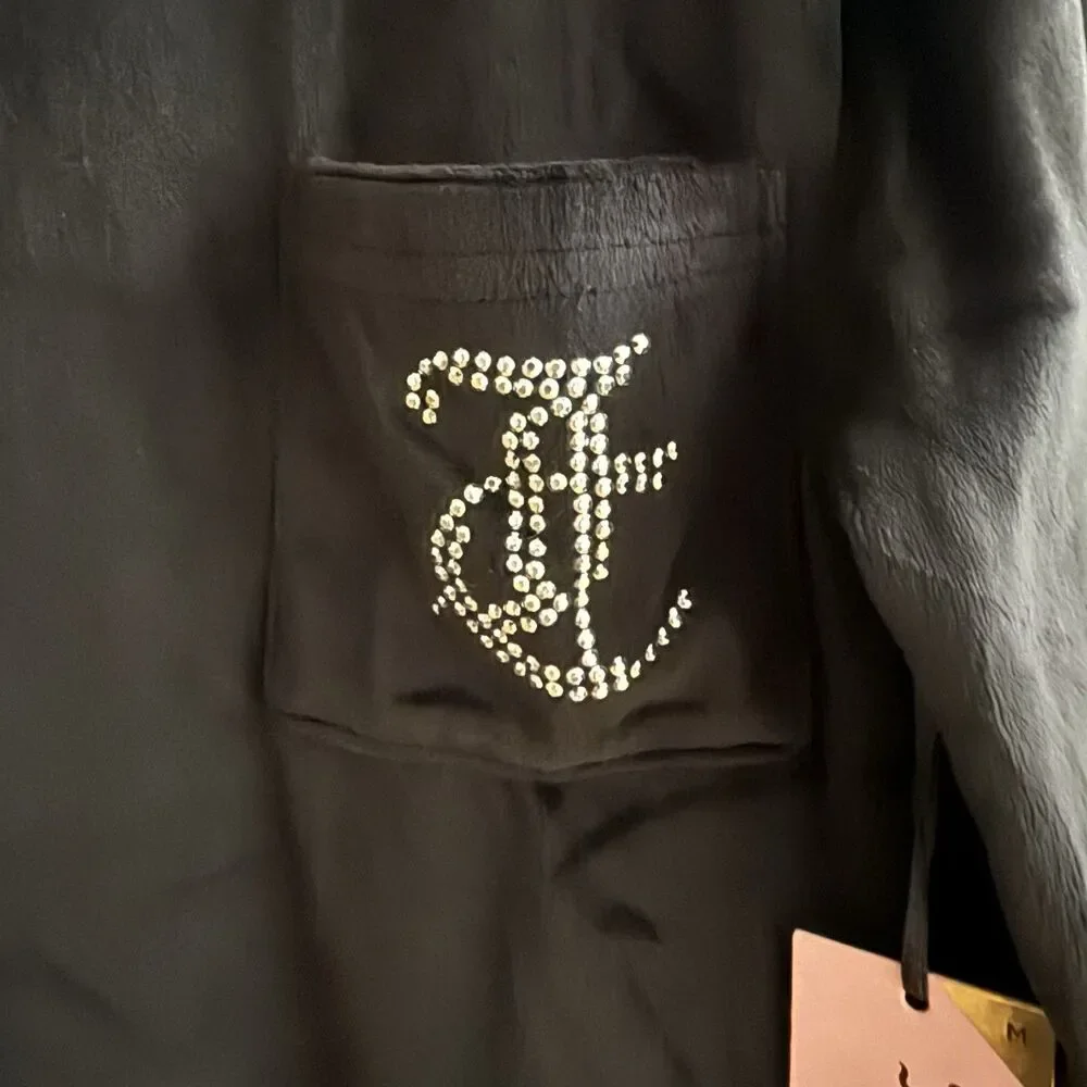 Juicy Couture Black Velvet Lounge Top Juicy Logo Size M One Piece Only NWT